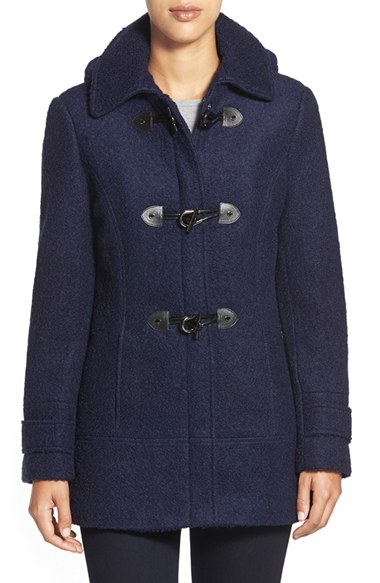 Calvin Klein Bouclé Duffle Coat (Petite) in Indigo