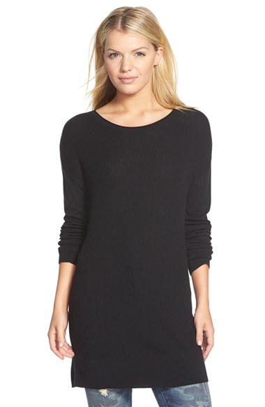 Caslon® Rib Knit Tunic Sweater (Regular & Petite) in Black