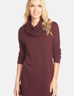 Caslon® Side Slit Cowl Neck Tunic (Regular & Petite) in Burgundy Stem