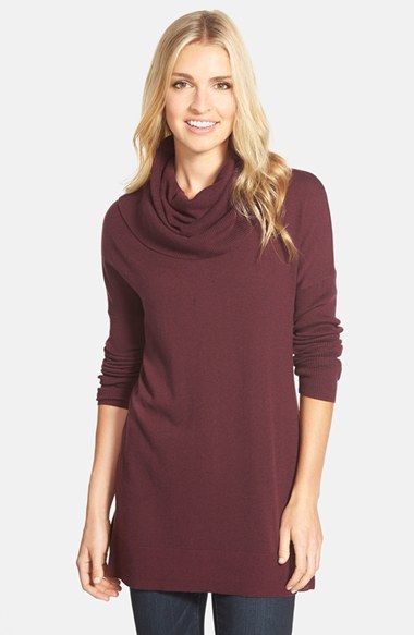 Caslon® Side Slit Cowl Neck Tunic (Regular & Petite) in Burgundy Stem