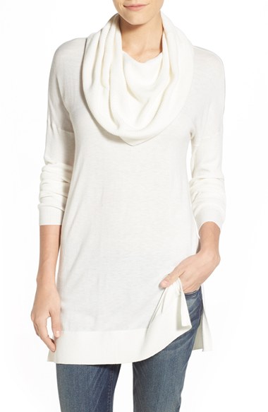 Caslon® Side Slit Cowl Neck Tunic (Regular & Petite) in Ivory