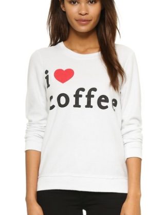 Chaser I Heart Coffee Long Sleeve Tee Sweatshirt in Antique White