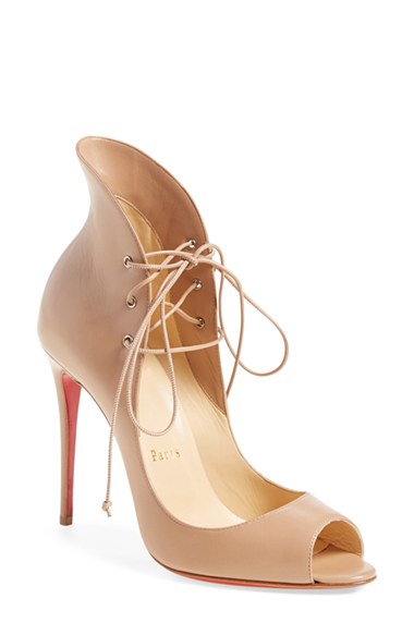 Christian Louboutin 'Megavamp' Flared Peep Toe Pump in Nude Leather