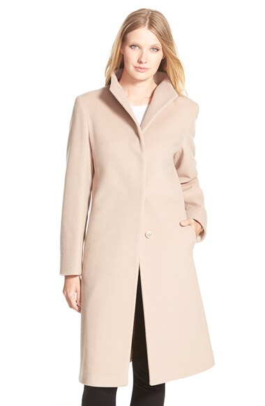 Cinzia Rocca DUE Funnel Collar Wool Blend Long Coat (Regular & Petite) in Sand