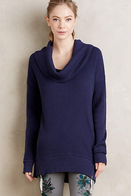 Cowled Side-Zip Tunic by Pure + Good Navy Blue or Moss Green