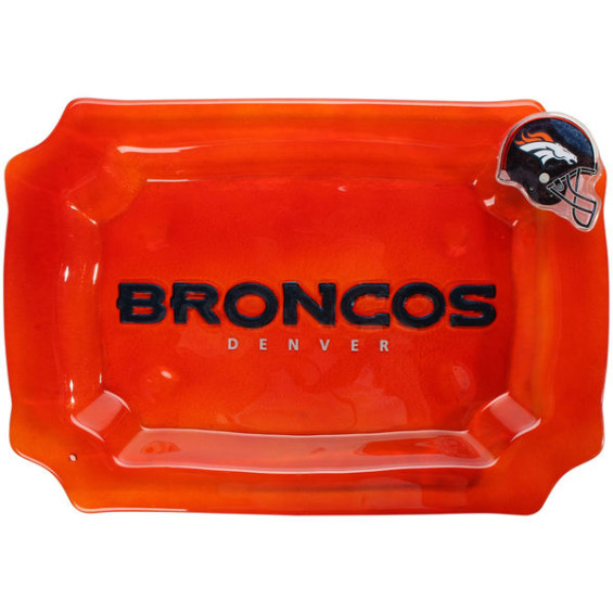 DENVER BRONCOS GLASS RECTANGLE PLATTER WITH CHARM