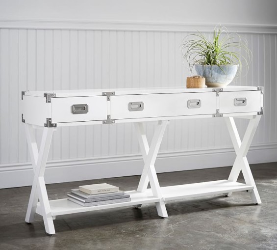 Pottery Barn DEVON CAMPAIGN CONSOLE TABLE in White