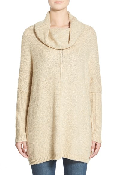 DREAMERS BY DEBUT Cowl Neck Tunic Sweater in Beige