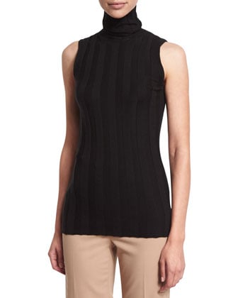 Derek Lam Sleeveless Turtleneck Ribbed Shell in Black