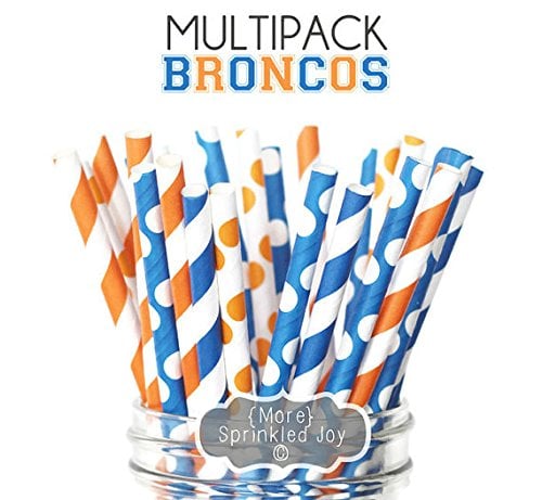 Designer Durable Disposable Drinking Paper Straws (25) Broncos