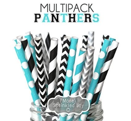 Designer Durable Disposable Drinking Paper Straws (25) Panthers