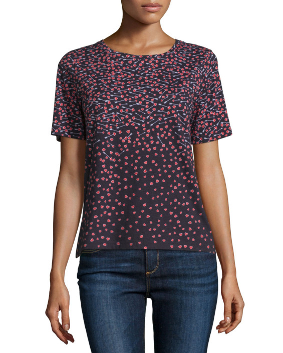 Diane von Furstenberg Val Short-Sleeve Arrow Heart Cotton Tee in Black 