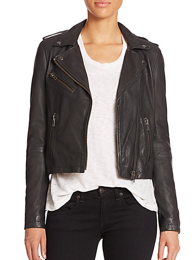 Doma Washed Leather Moto Jacket in Black. Saks Fifth Avenue