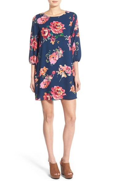 EVERLY Floral Print Shift Dress in Navy