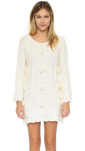 For Love & Lemons Braided Cable Mini Dress in Creme