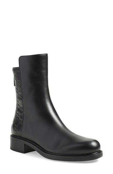 Gucci 'Liza' Logo Embossed Ankle Boot (Women) in Black Leather