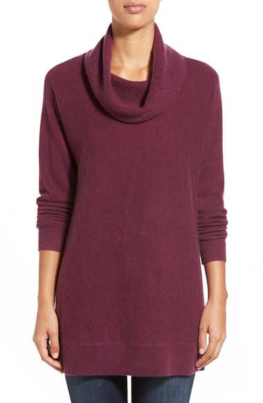 Halogen® Cowl Neck Cashmere Tunic (Regular & Petite) in Purple Nectar 