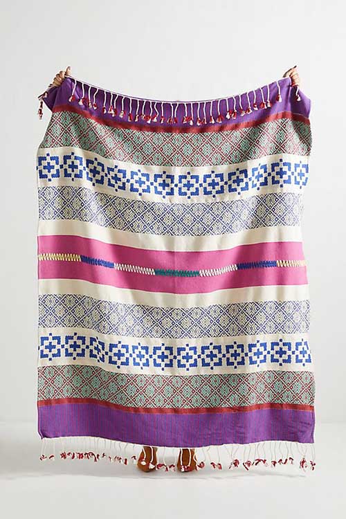 Handwoven Java Throw Blanket Blue Pink Purple anthropologie bedding sale 