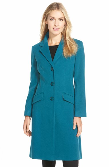 Helene Berman Shaped Wool Blend Coat in Teal