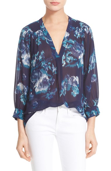 Joie 'Aceline' Print Silk Blouse in Deep Chambray
