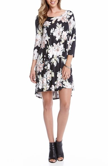 Karen Kane Floral Print Swing Dress in Black