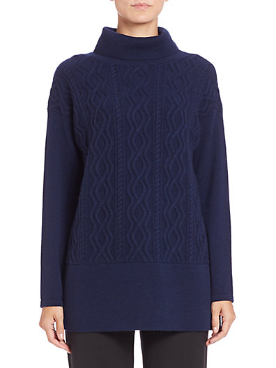 Lafayette 148 New York Cable-Knit Turtleneck Tunic in Armada