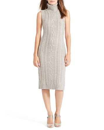 Lauren Ralph Lauren Cable-Knit Turtleneck Dress in Alaskan Grey Heather