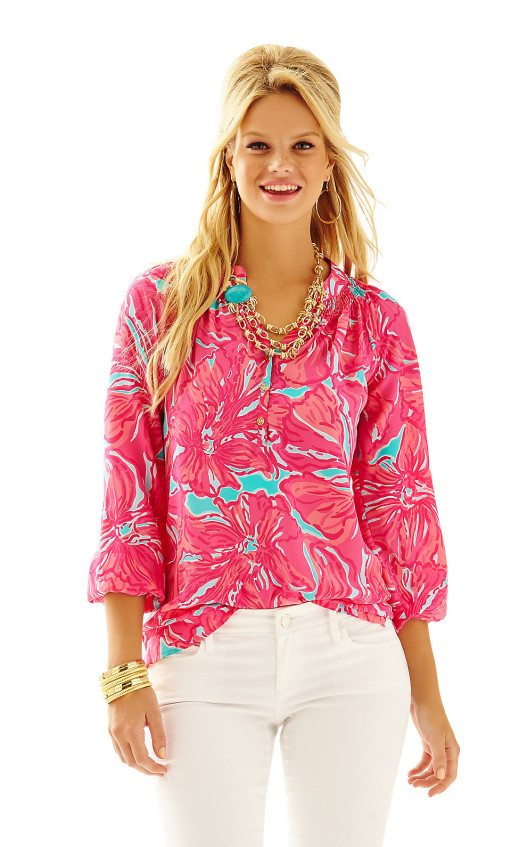 Lilly Pulitzer ELSA TOP - FLIRTY in Sea Blue Flirty Sea trendy long sleeve blouses 