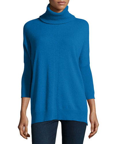 Magaschoni Cashmere Dolman Turtleneck Tunic in Ocean Blue