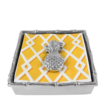 Mariposa Pineapple Bamboo Napkin Box in Silver