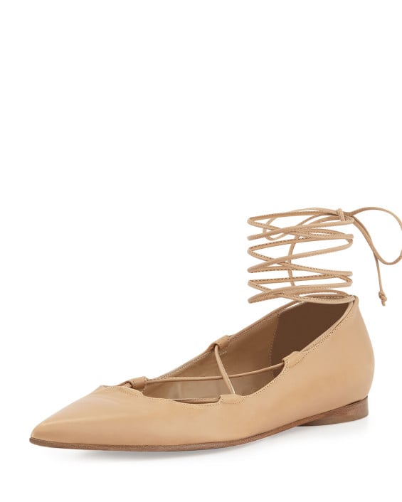 Michael Kors Collection Kallie Leather Lace-Up Flat in Toffee