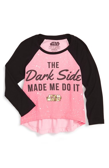 Mighty Fine 'Star Wars™ - The Dark Side Made Me Do It' Graphic Baseball Tee (Little Girls) in Pink and Black