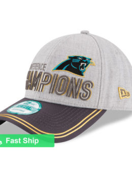 NEW ERA CAROLINA PANTHERS HEATHER GRAY/GRAPHITE 2015 NFC CONFERENCE CHAMPIONS TROPHY COLLECTION LOCKER ROOM 9FORTY ADJUSTABLE HAT