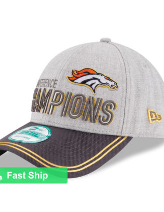 NEW ERA DENVER BRONCOS HEATHER GRAY/GRAPHITE 2015 AFC CONFERENCE CHAMPIONS TROPHY COLLECTION LOCKER ROOM 9FORTY ADJUSTABLE HAT