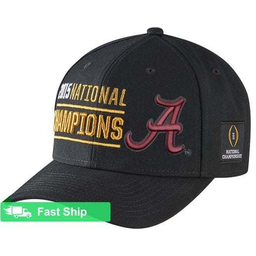 NIKE ALABAMA CRIMSON TIDE BLACK COLLEGE FOOTBALL PLAYOFF 2015 NATIONAL CHAMPIONS COACHES LOCKER ROOM PERFORMANCE ADJUSTABLE HAT
