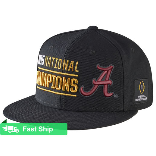 NIKE ALABAMA CRIMSON TIDE BLACK COLLEGE FOOTBALL PLAYOFF 2015 NATIONAL CHAMPIONS PLAYERS LOCKER ROOM PERFORMANCE SNAPBACK ADJUSTABLE HAT
