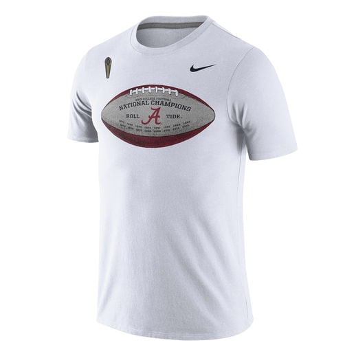 NIKE ALABAMA CRIMSON TIDE WHITE COLLEGE FOOTBALL PLAYOFF 2015 NATIONAL CHAMPIONS FOOTBALL T-SHIRT