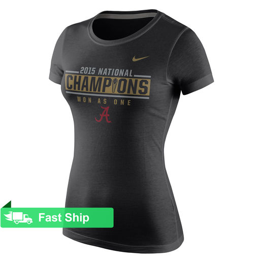 NIKE ALABAMA CRIMSON TIDE WOMEN'S BLACK COLLEGE FOOTBALL PLAYOFF 2015 NATIONAL CHAMPIONS LOCKER ROOM T-SHIRT