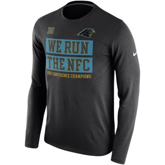 NIKE CAROLINA PANTHERS BLACK 2015 NFC CONFERENCE CHAMPIONS WE RUN LONG SLEEVE T-SHIRT
