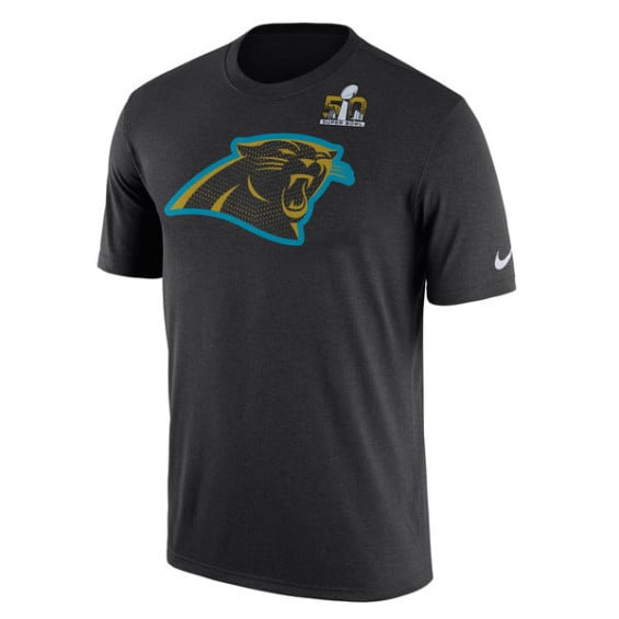 NIKE CAROLINA PANTHERS BLACK SUPER BOWL 50 BOUND TEAM TRAVEL LEGEND T-SHIRT