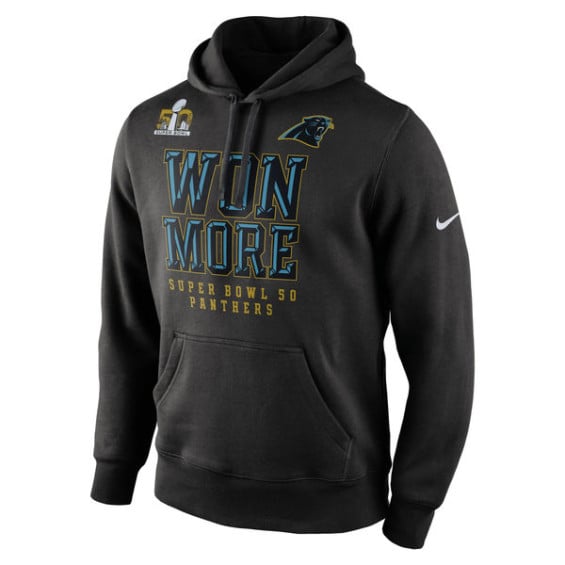 NIKE CAROLINA PANTHERS BLACK SUPER BOWL 50 BOUND WON MORE PULLOVER HOODIE