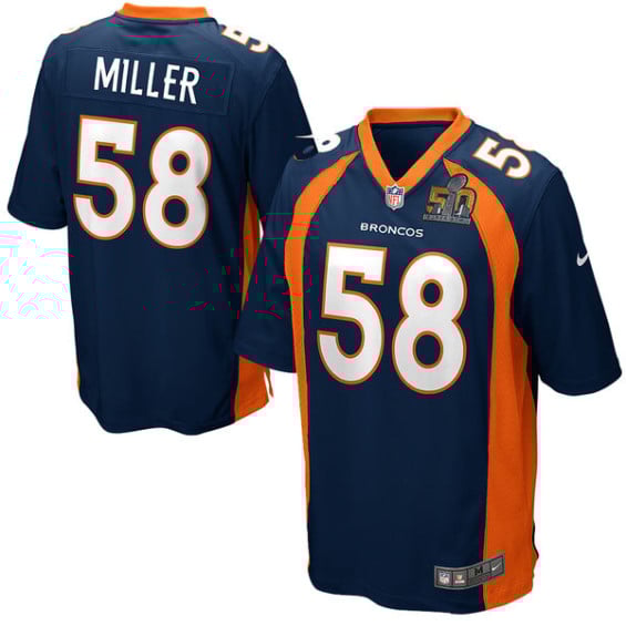 NIKE VON MILLER DENVER BRONCOS NAVY SUPER BOWL 50 BOUND GAME JERSEY