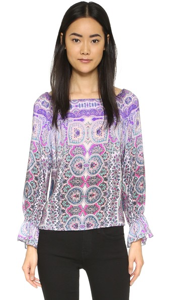 Nanette Lepore Eclectic Print Gypsy Top in Blue and Purple Multi
