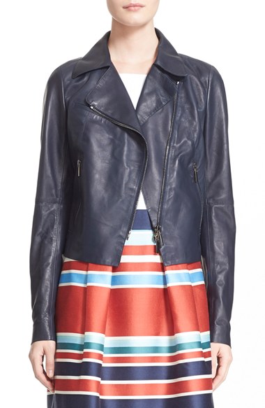 Nordstrom Signature and Caroline Issa Bonded Leather Jacket in Navy Night