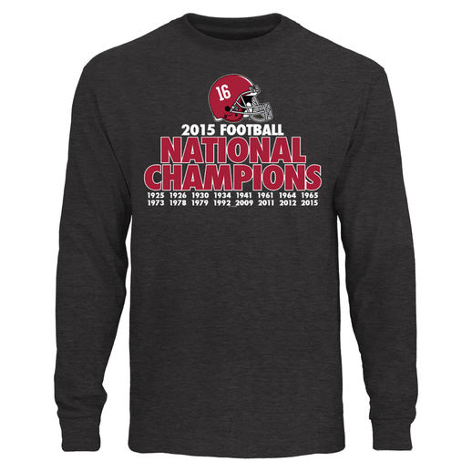ORIGINAL RETRO BRAND ALABAMA CRIMSON TIDE HEATHER BLACK COLLEGE FOOTBALL PLAYOFF 2015 NATIONAL CHAMPIONS 16-TIME CHAMPIONS LONG SLEEVE T-SHIRT