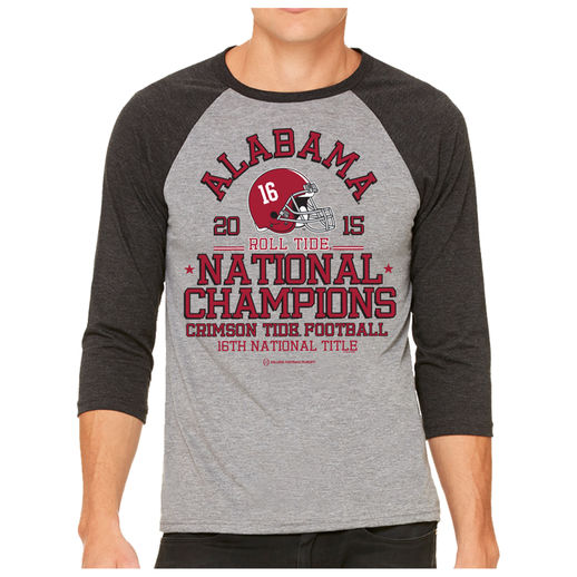 ORIGINAL RETRO BRAND ALABAMA CRIMSON TIDE HEATHER GREY/HEATHER BLACK COLLEGE FOOTBALL PLAYOFF 2015 NATIONAL CHAMPIONS RAGLAN LONG SLEEVE T-SHIRT