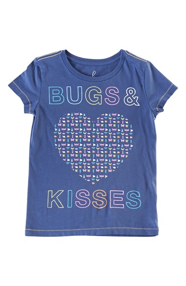 Peek 'Bugs and Kisses' Pima Cotton Tee (Toddler Girls, Little Girls & Big Girls) in Blue