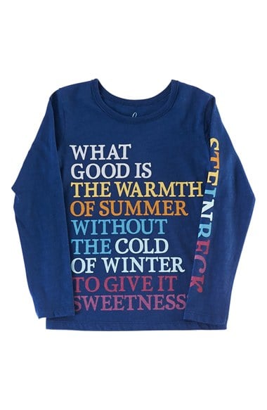 Peek 'Give it Sweetness' (What Good Is The Warmth Of Summer Without The Cold Of Winter To Give It Sweetness) Long Sleeve Graphic Tee (Toddler Girls, Little Girls & Big Girls) in Navy Blue