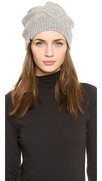 Plush Cable Knit Beanie in Heather Grey