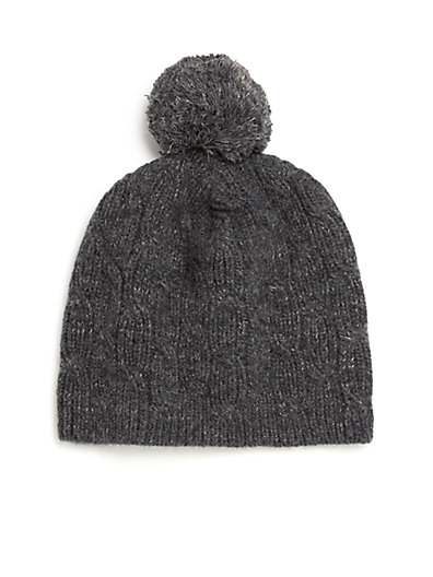 Portolano Cable-Knit Pom-Pom Beanie in Grey or Nile Brown